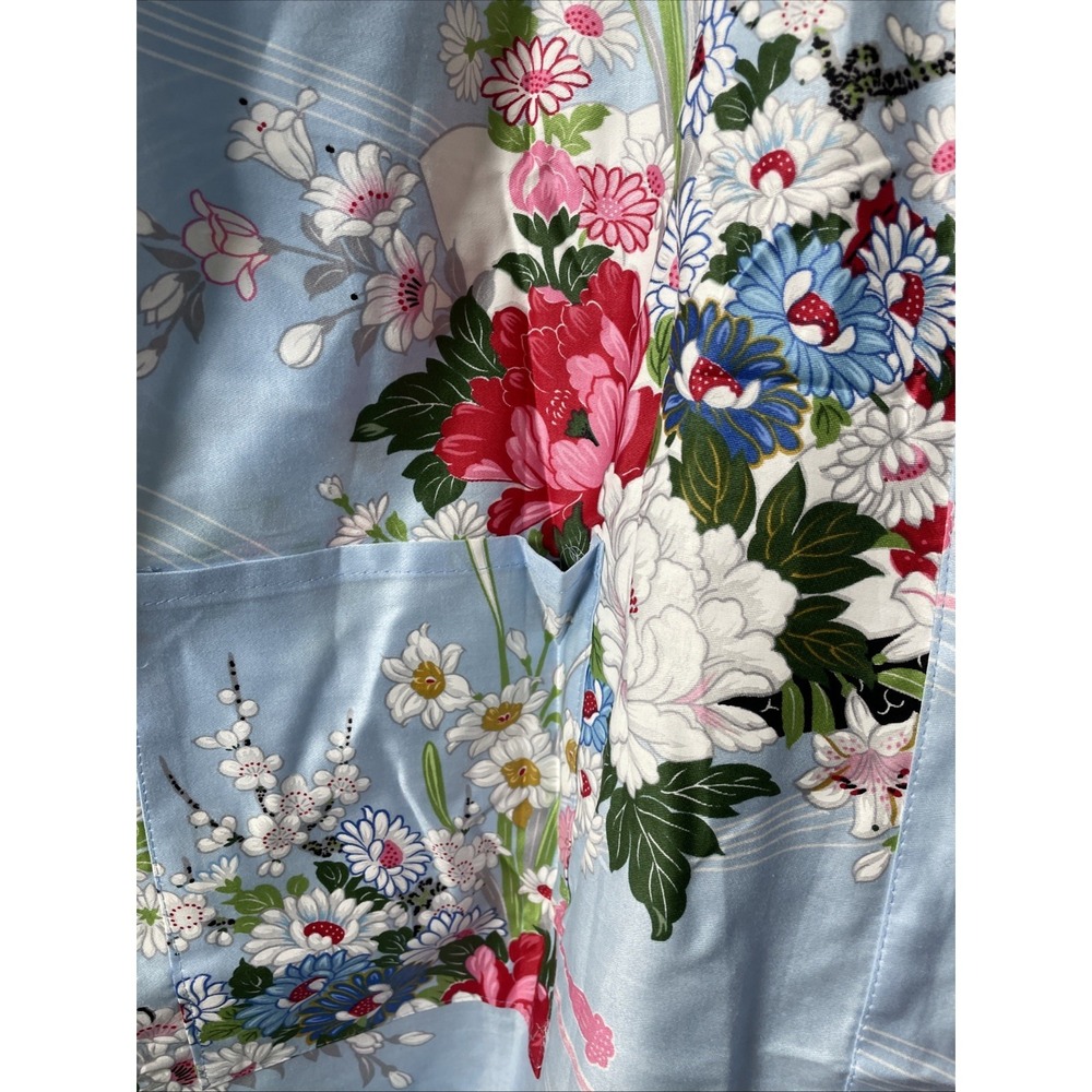 Amita Kyoto Tokyo 100% Cotton Blue Floral Kimono Women's Large NWT - Picture 3 of 11